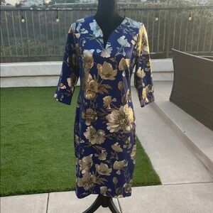 Floral Blue and Gold Dress
